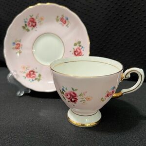 Royal Chelsea Bone China Floral Pink Tea Cup and Saucer Set